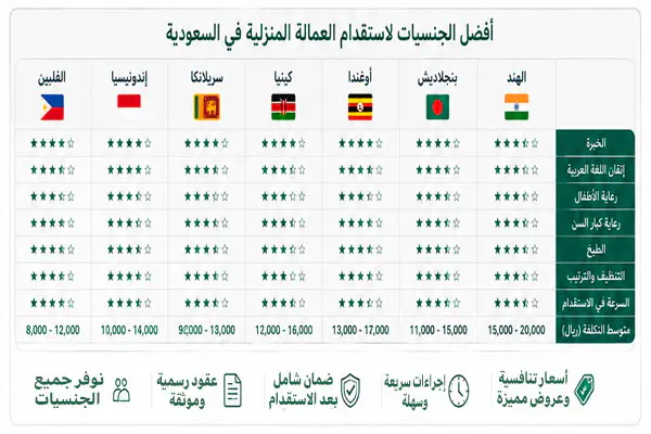 أفضل الجنسيات لاستقدام العمالة المنزلية في السعودية